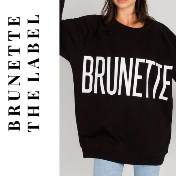 Brunette The Label Tops - BRUNETTE THE LABEL - "BRUNETTE" Big Sister Crew Neck Sweatshirt Black XS/S